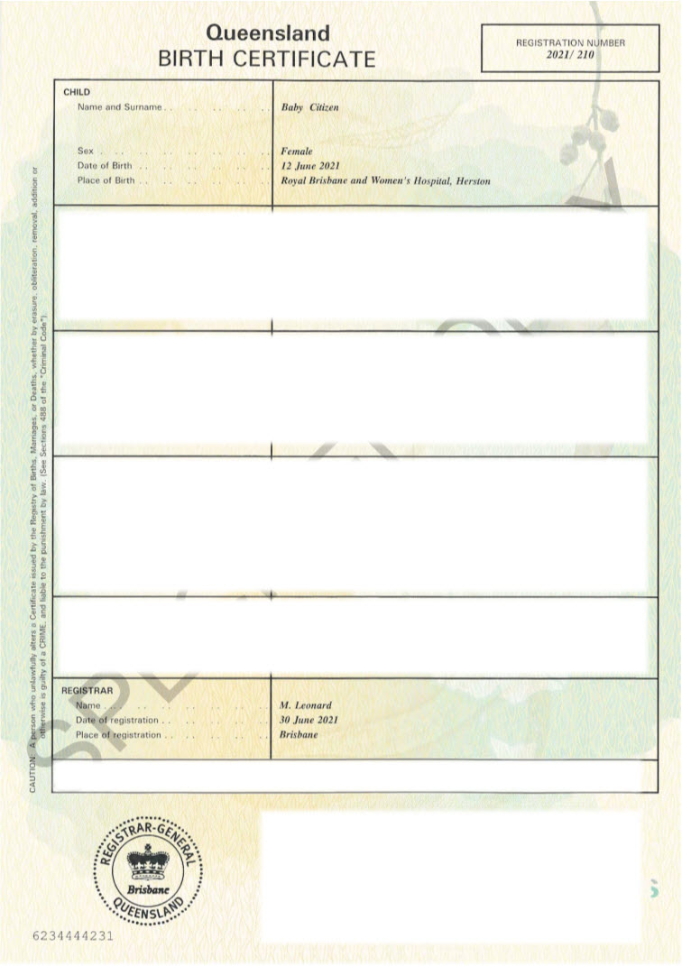 Birth certificate (Australian) Unique Student Identifier